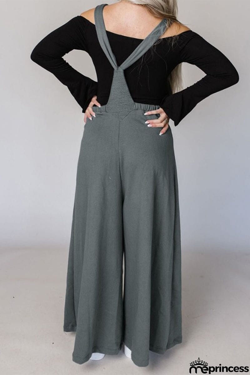 Casual Solid Pocket U Neck Loose Jumpsuits