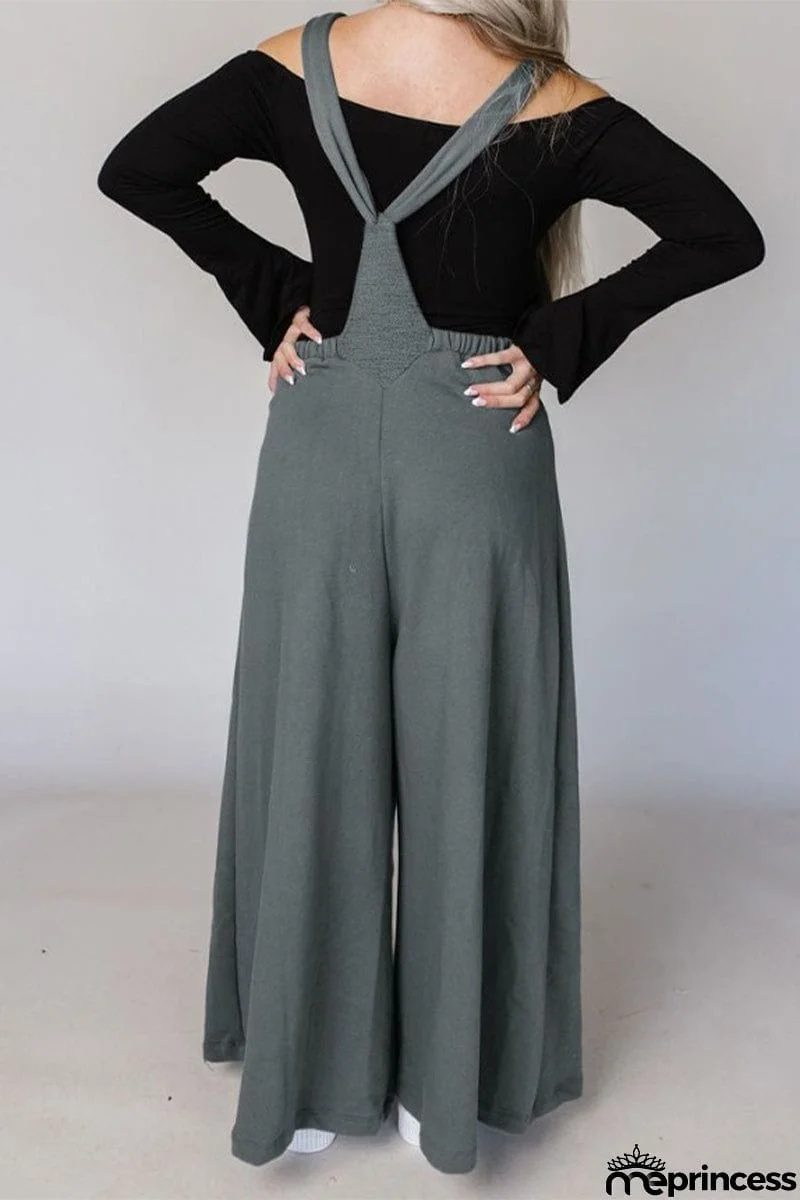 Casual Solid Pocket U Neck Loose Jumpsuits