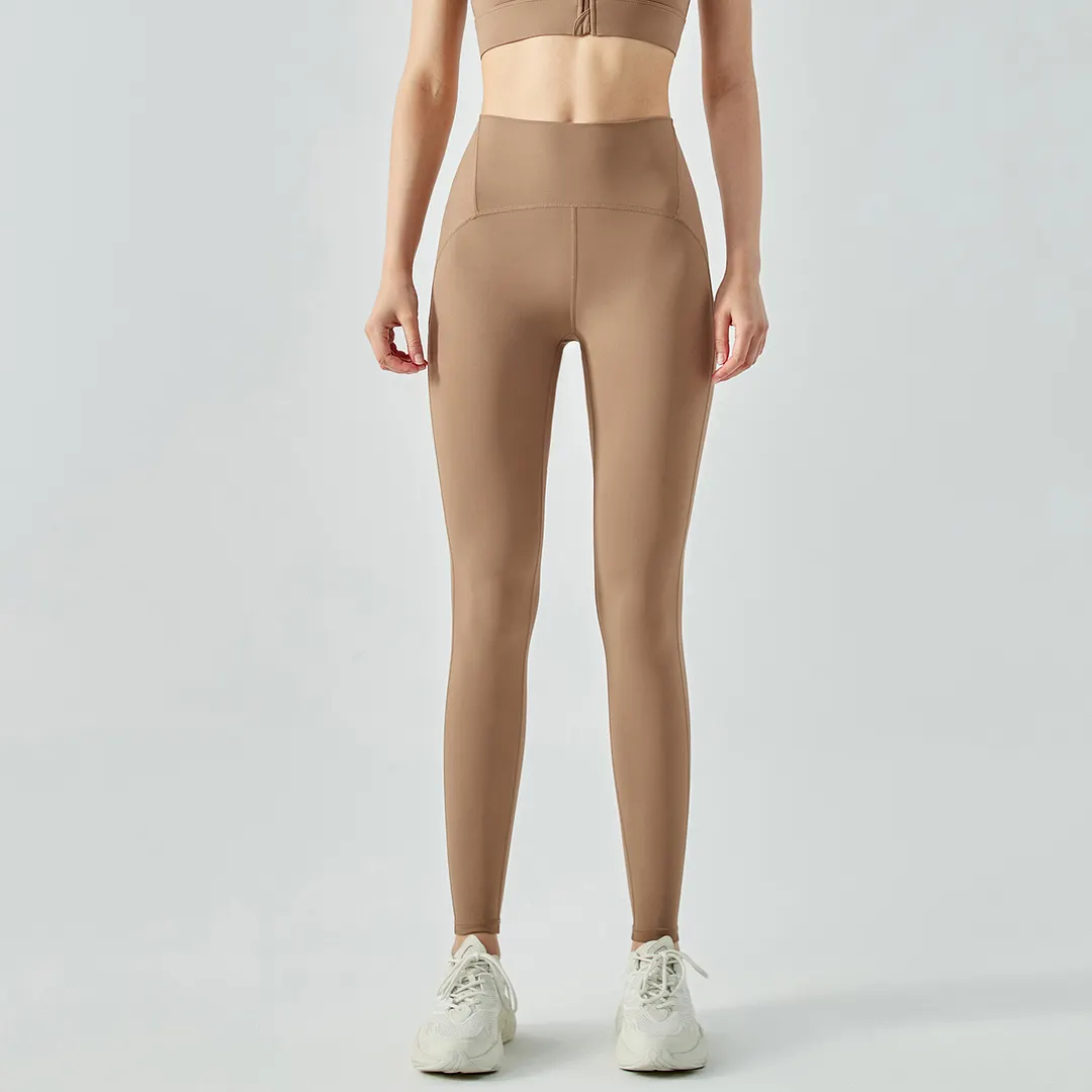 Buy Hergymclothing Cocoa anti-roll widened high waist butt lifting sustainable sports yoga leggings online