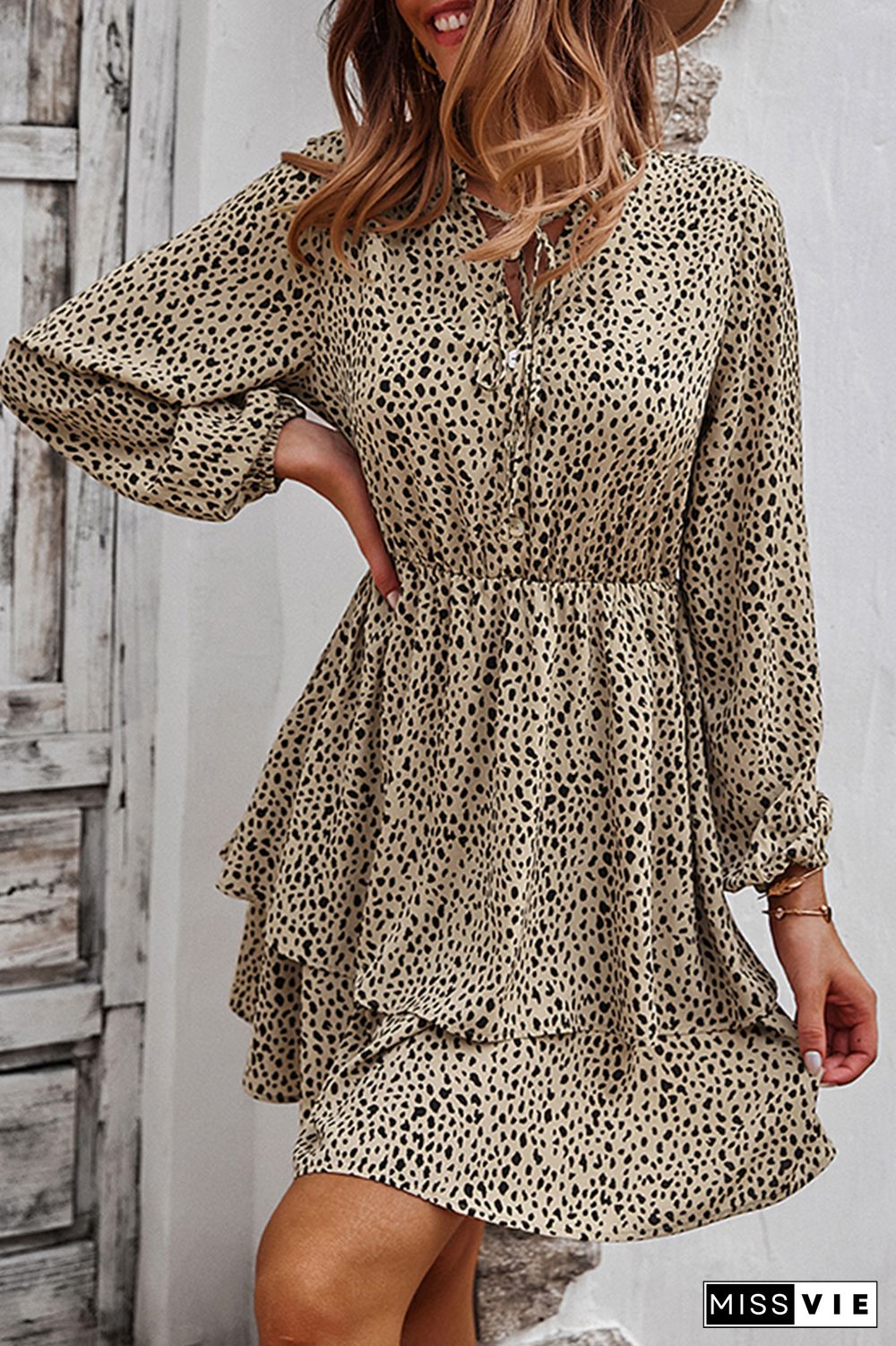Elegant Print Split Joint Frenulum V Neck A Line Dresses