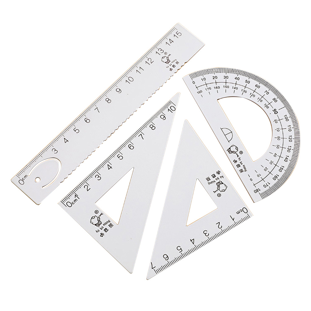 

4pcs Metal Ruler Set Straightedge+Isosceles Right Angle Protractor (Silver, 501 Original