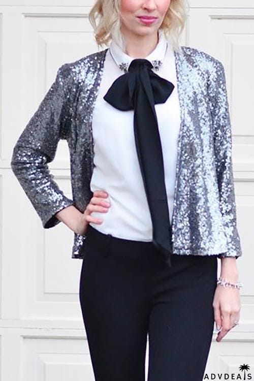 Sequin Long Sleeve Slim Blazer