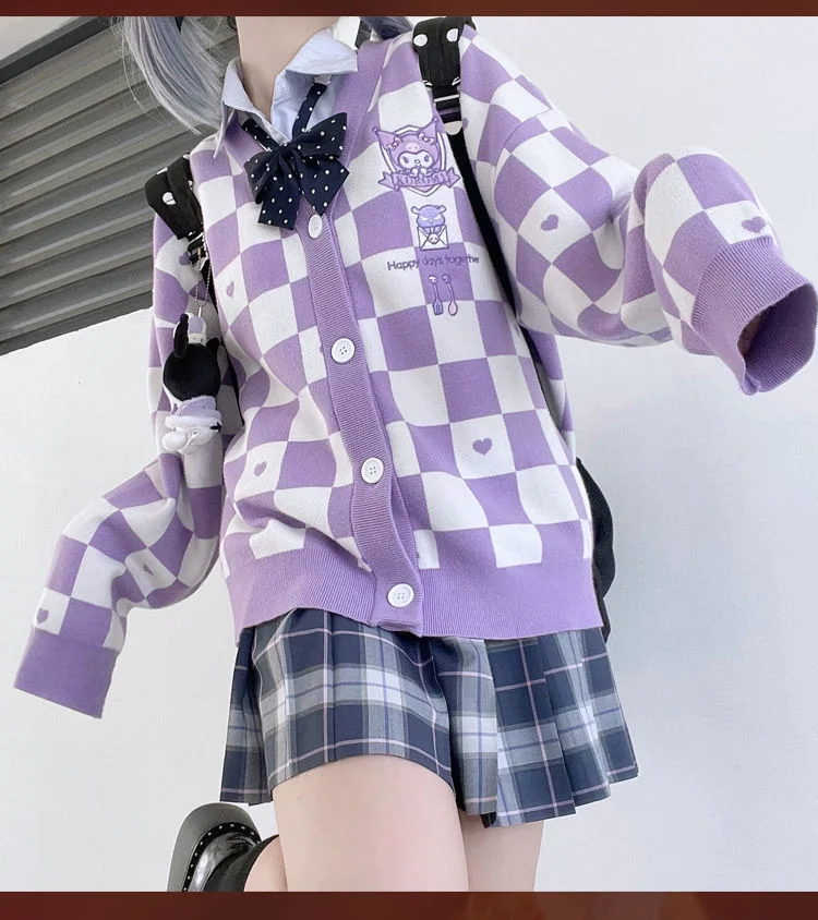 Kawaii Sanrio Checkerboard Cardigan Plus Size Available weebmemes