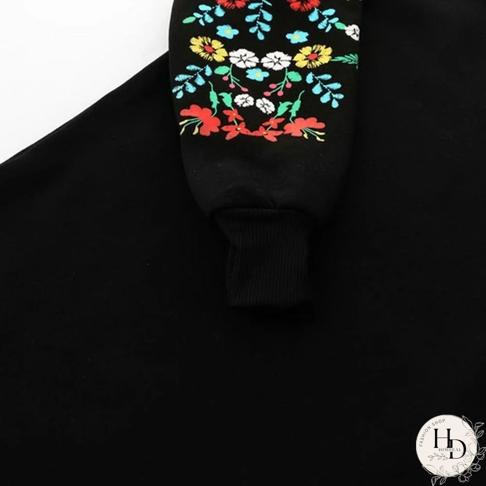 Autumn Women O-neck Long Sleeve Floral Print Patchwork Pullover Plus Size Loose Casual T Shirt Dress