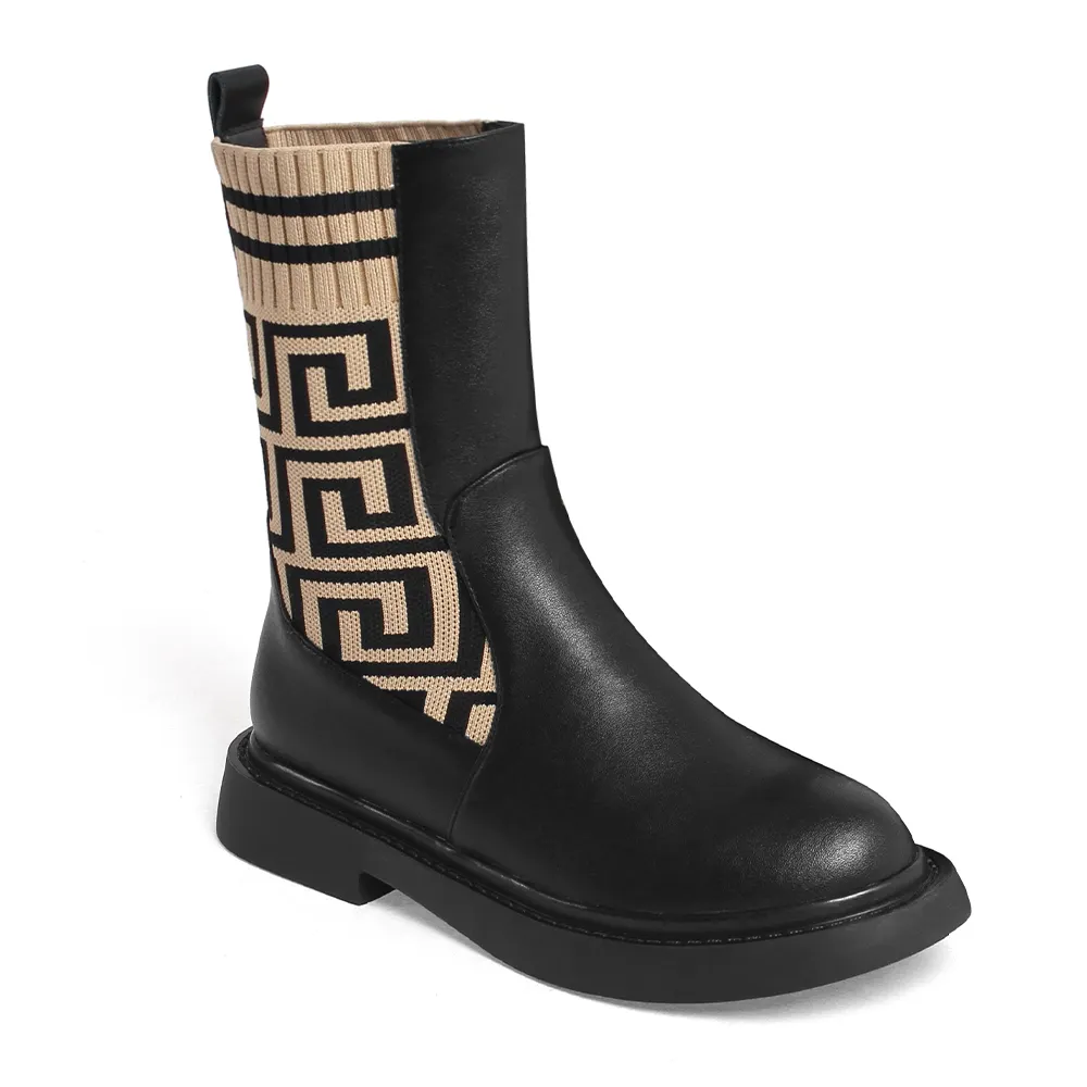 35mm Text Pattern Low-heel Women Fashion Mid Boots-vocosishoes