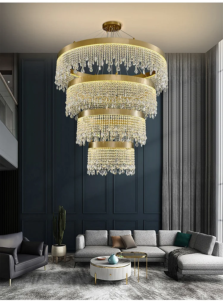 Luxury Crystal led chandelier for staircase, lobby, living room, stairwell