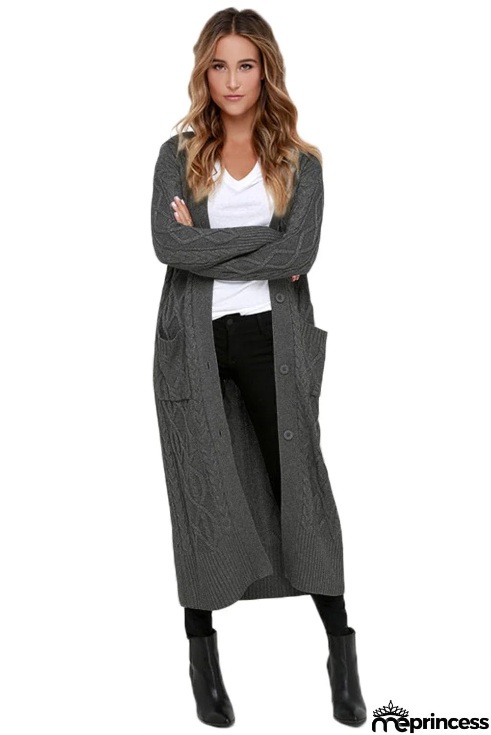 Cable Knit Open Front Long Cardigan