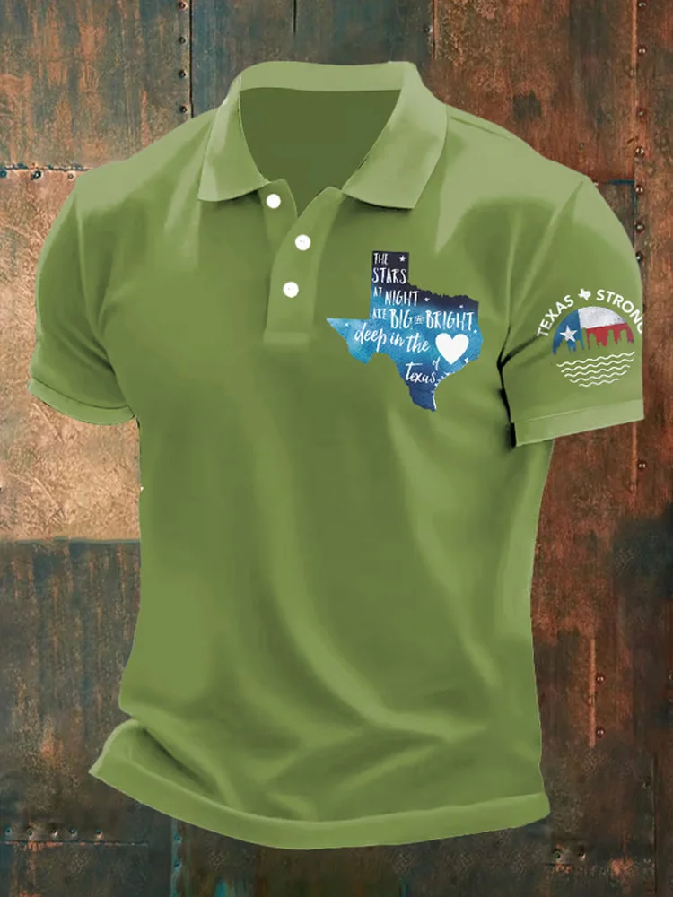 VChics Men's Retro Texas Strong The Stars At Night Are Big And Bright Deep In The Heart Of Texas Printed Polo Shirt