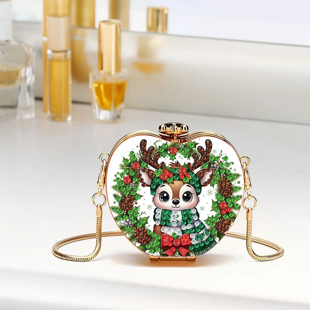 Xmas Reindeer DIY Acrylic Love Art Diamond Painting Coin Purse w/Chain for Women