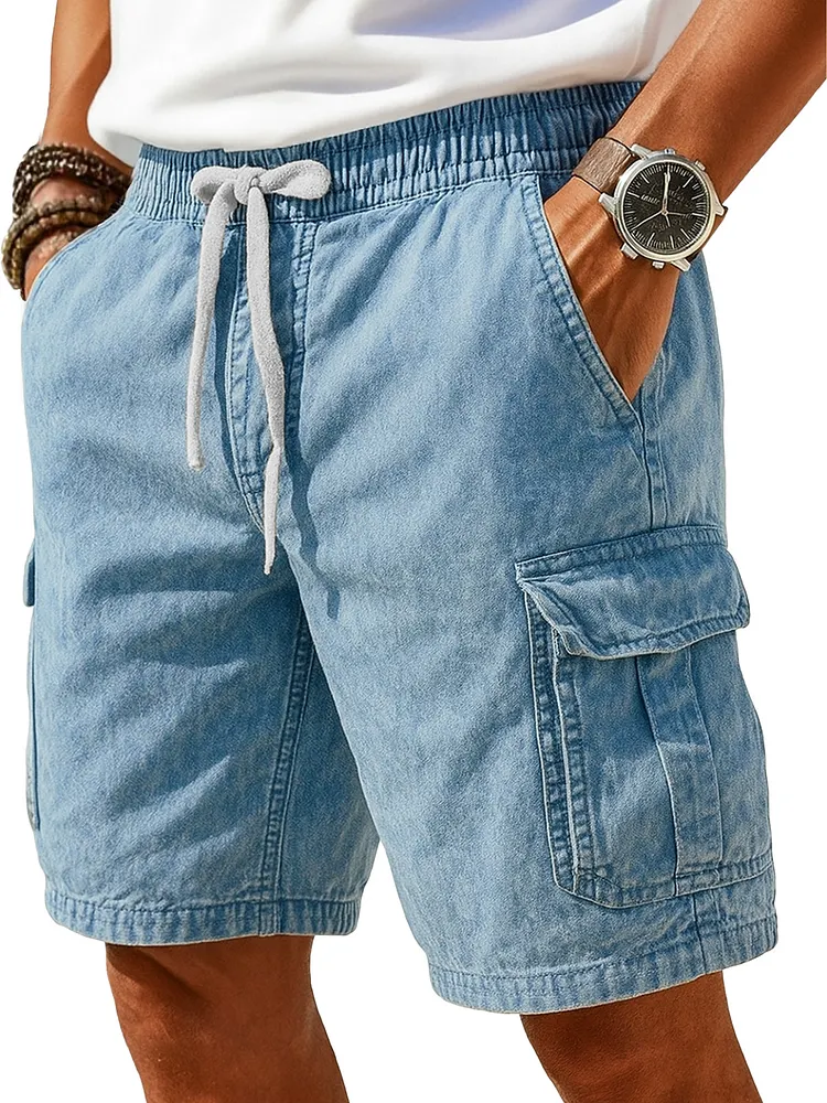 Men's retro solid color design casual shorts-Customized products