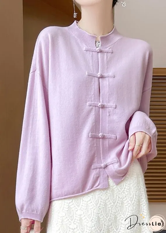 Purple Cozy Woolen Knit Coat O Neck Long Sleeve