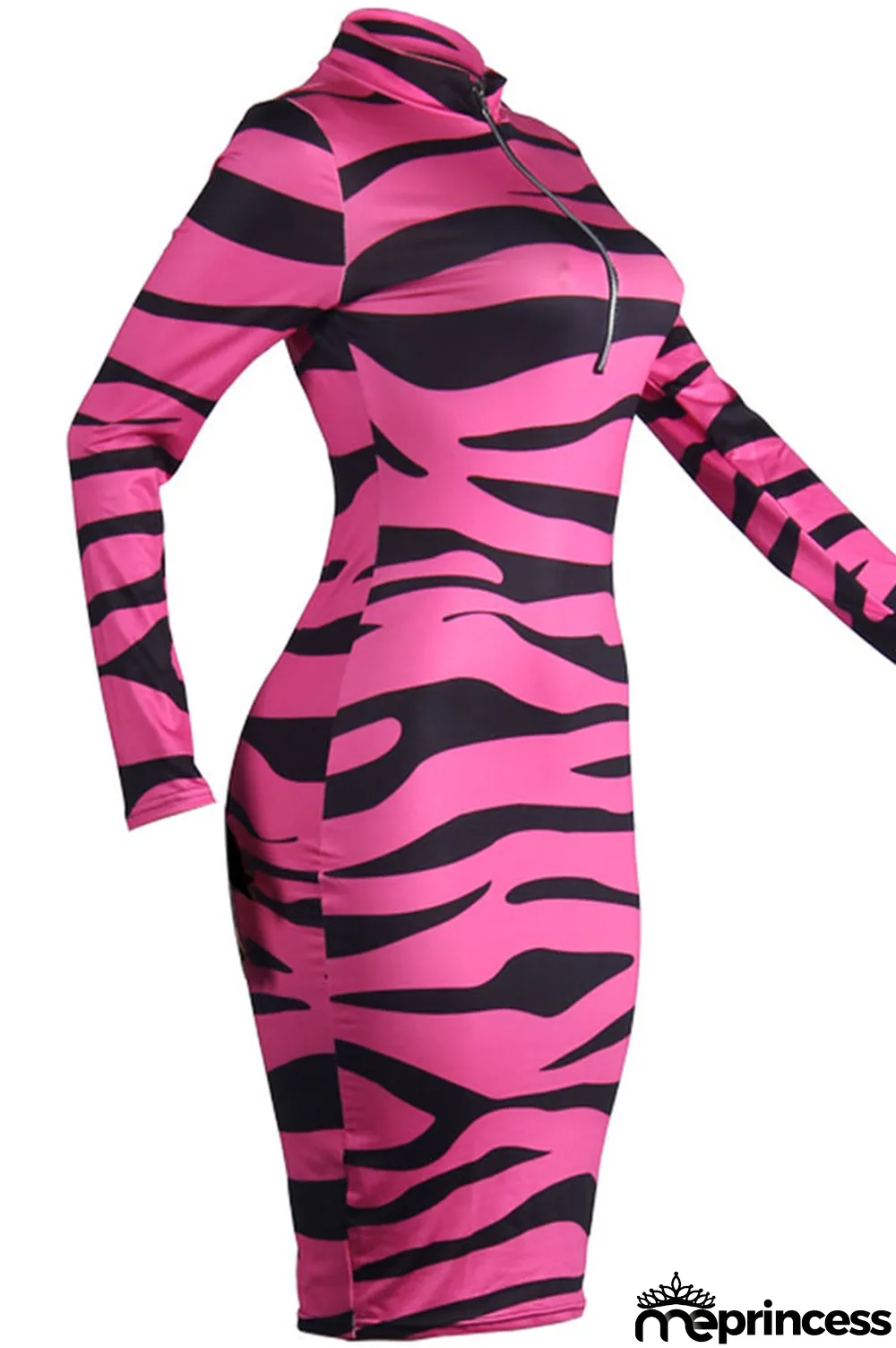 Yellow Polyester Fashion Sexy Long Sleeves V Neck Sheath Mini Print zebra Dresses