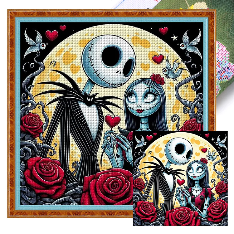 【Huacan Brand】Jack And Sally Among Roses 11CT Stamped Cross Stitch 40*40CM