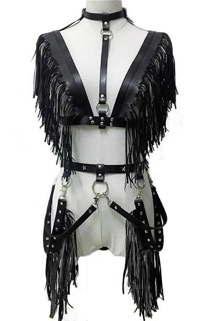 Gothic PU Leather Fringe Black Belt Rave Body Harness