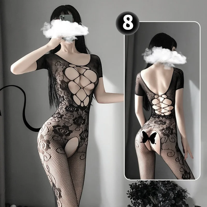 OJBK Sexy Lingerie 16 Types Teddies Fishnet Erotic Outfit Open Crotch Stretch Mesh Body Stockings Elasticity Underwear 2022 New