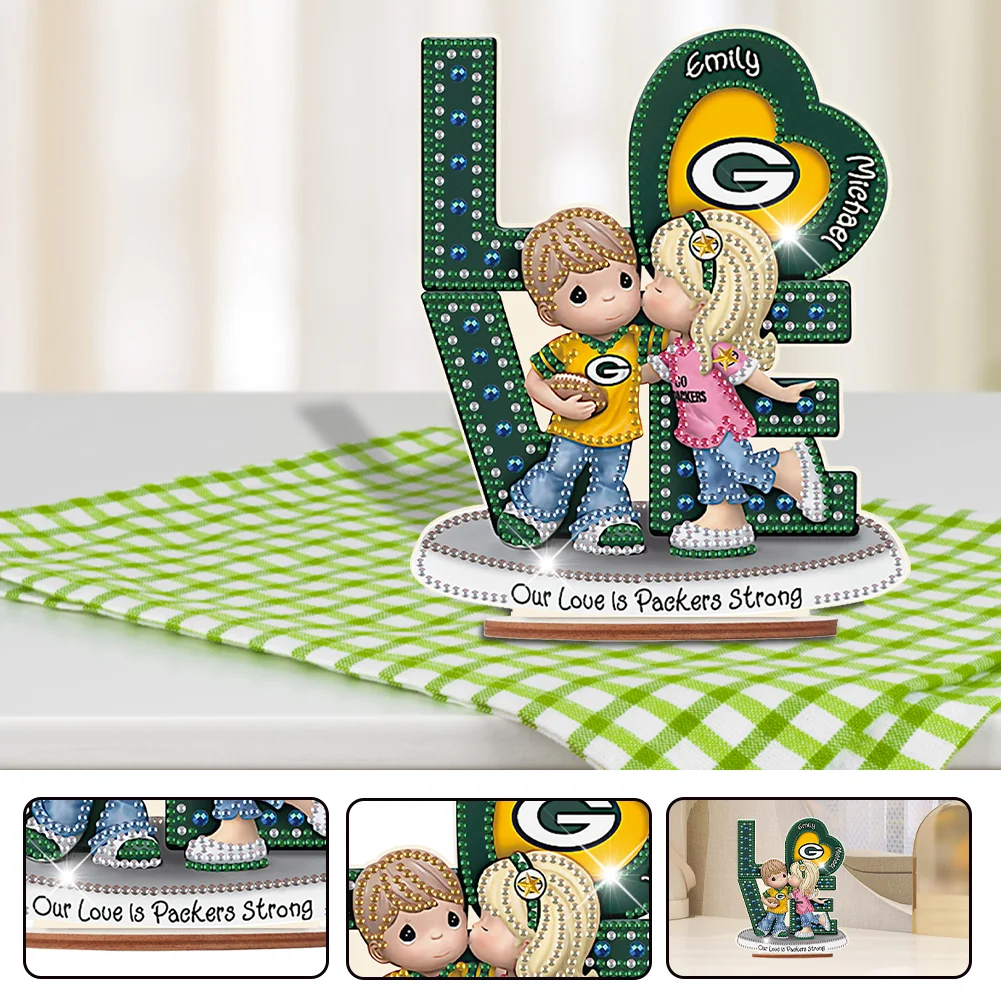 DIY LOVE Green Bay Packers Wooden Special Shape Diamond Painting Desktop Ornaments for Home Decor