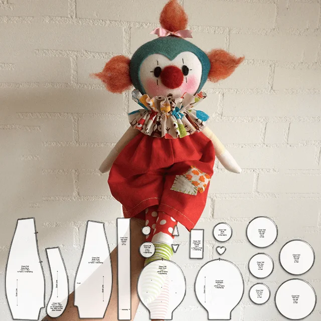Cute Clown Cuddle Doll Sewing Pattern Ruler Set - With Instructions