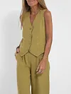 Women Casual Linen Waistcoat Two Set Suits