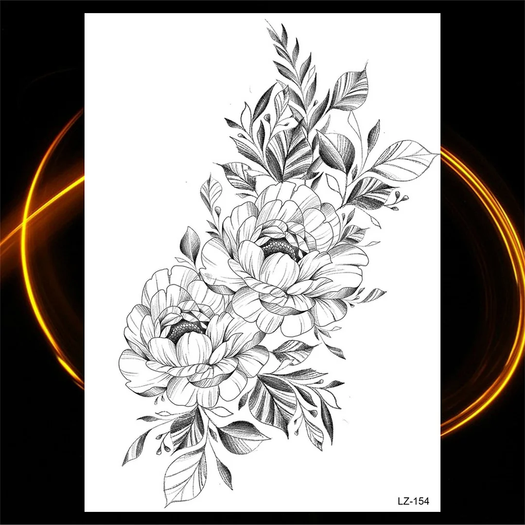 Sdrawing Rose Flower Moon Temporary Tattoos For Women Adult Pendant Peony Lotus Fake Tattoo Calf Thigh Body Art Waterproof Tatoos