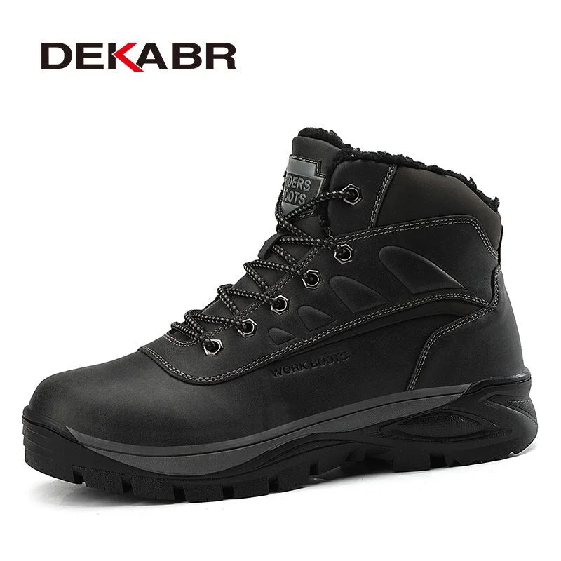DEKABR Men High Quality Genuine Leather Boots Male Winter Casual Motorcycle Ankle Boots Men Lace-Up Boots Fashion Men Boots