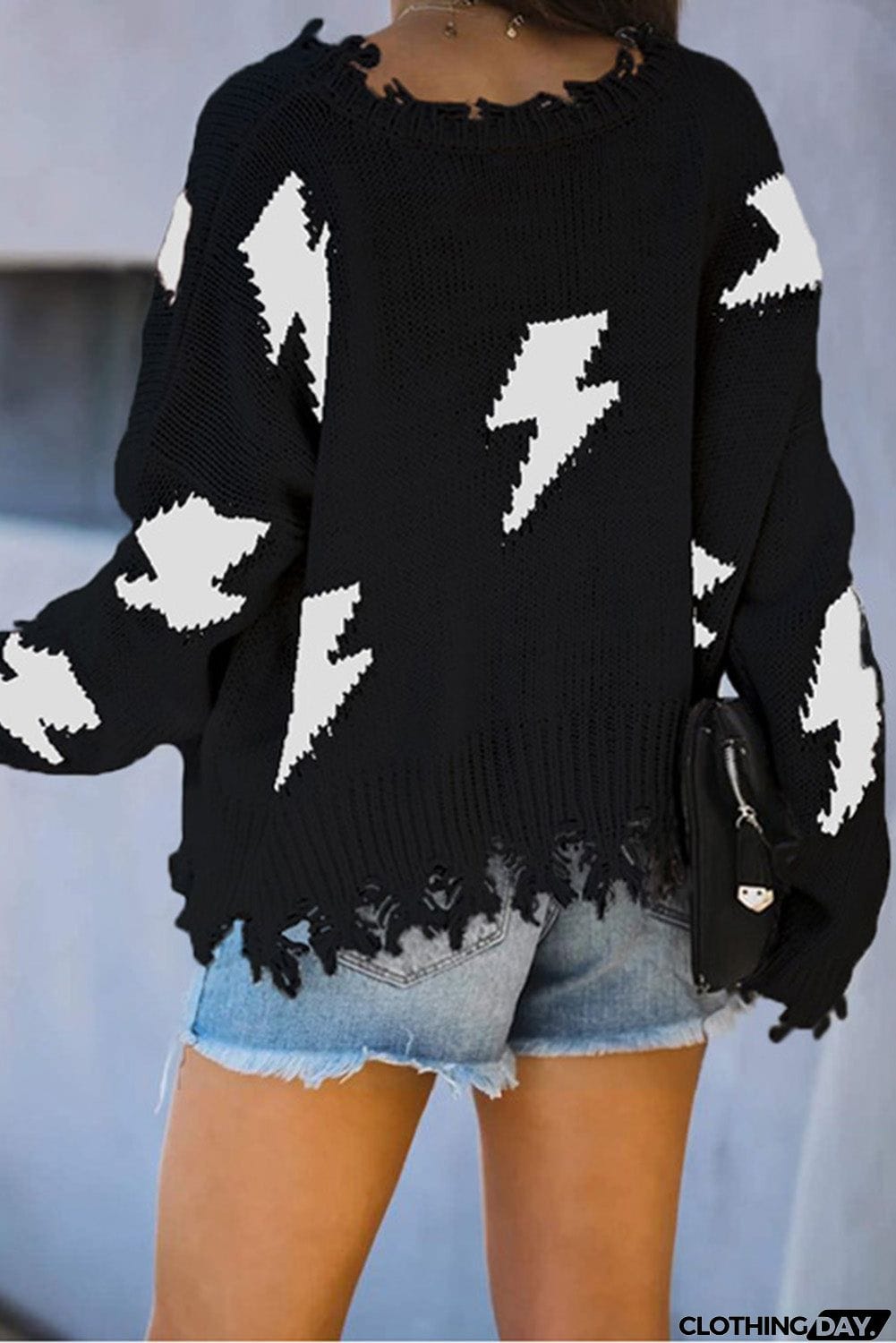 Distressed Knit Bolt Sweater
