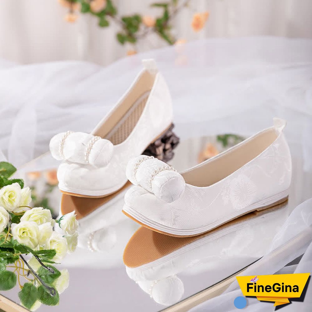 Vintage Embroidery Pearl Pillow Trim Flats Shoes