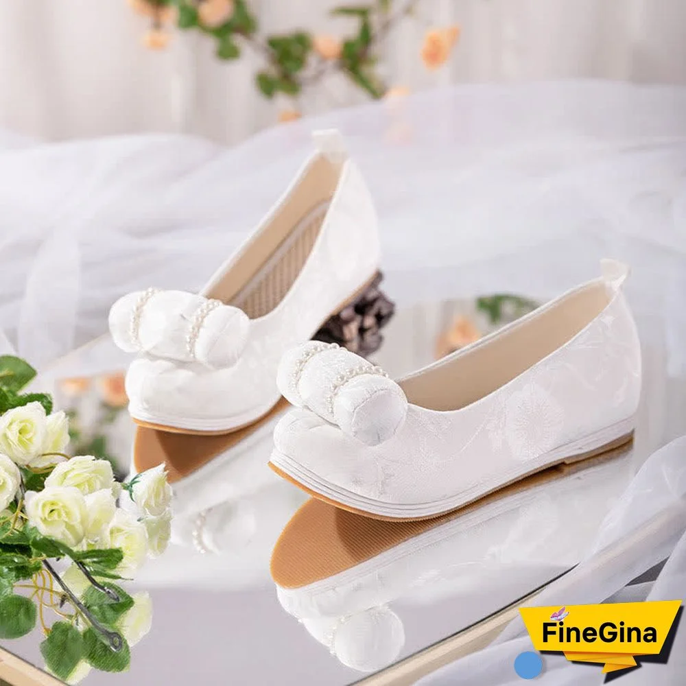 Vintage Embroidery Pearl Pillow Trim Flats Shoes