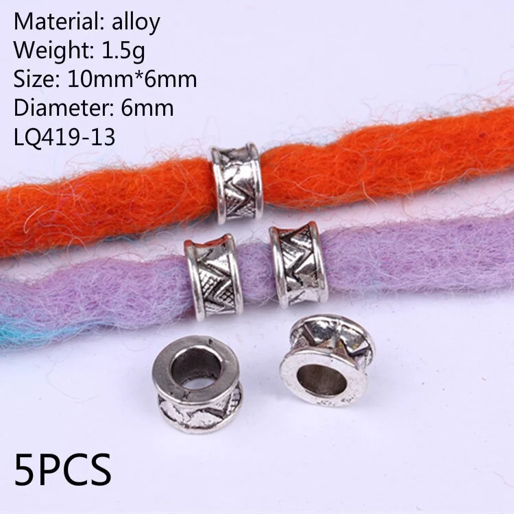 5 Pcs/set Viking Beads 14 Kind Silver Beads for Braiding Dreadlock Hair Decor Cuff Clip Beaded Hair Scrunchies Tibet Bead Tube