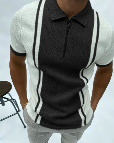 Herringbone Jacquard Color Block Slim Fit Polo Shirt