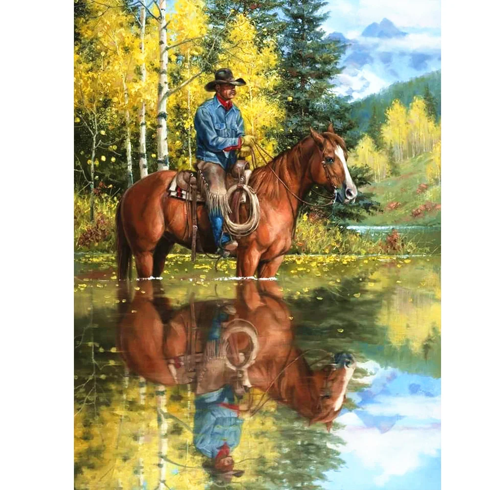 Diamond Painting - Full Round/Square Drill - Cowboy and Horse(30*40 - 50*60cm)