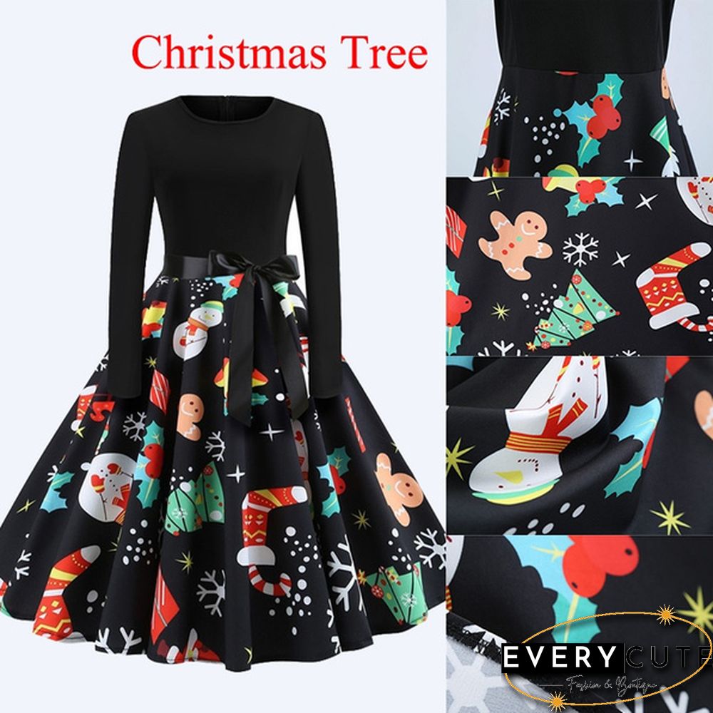 6 Styles Fashion Lady Autumn and Winter Xmas Clothes Christmas Costume Casual Long Sleeve Halloween Print Party Dress Plus Size
