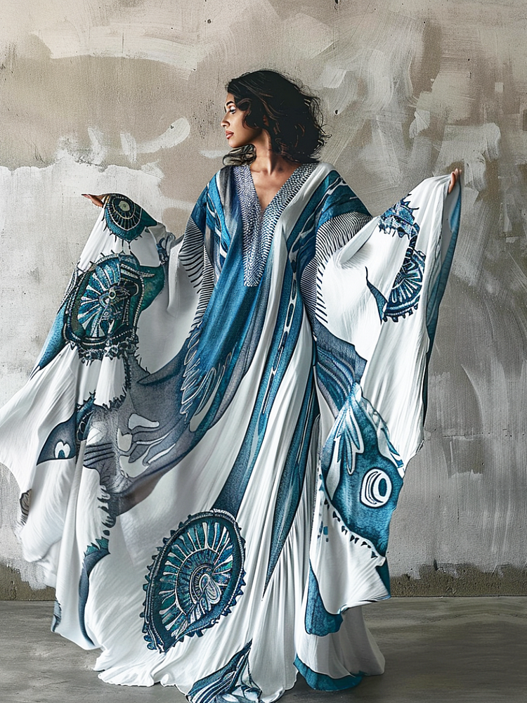 Indigo Nomad Linen V-neck Long Kaftan