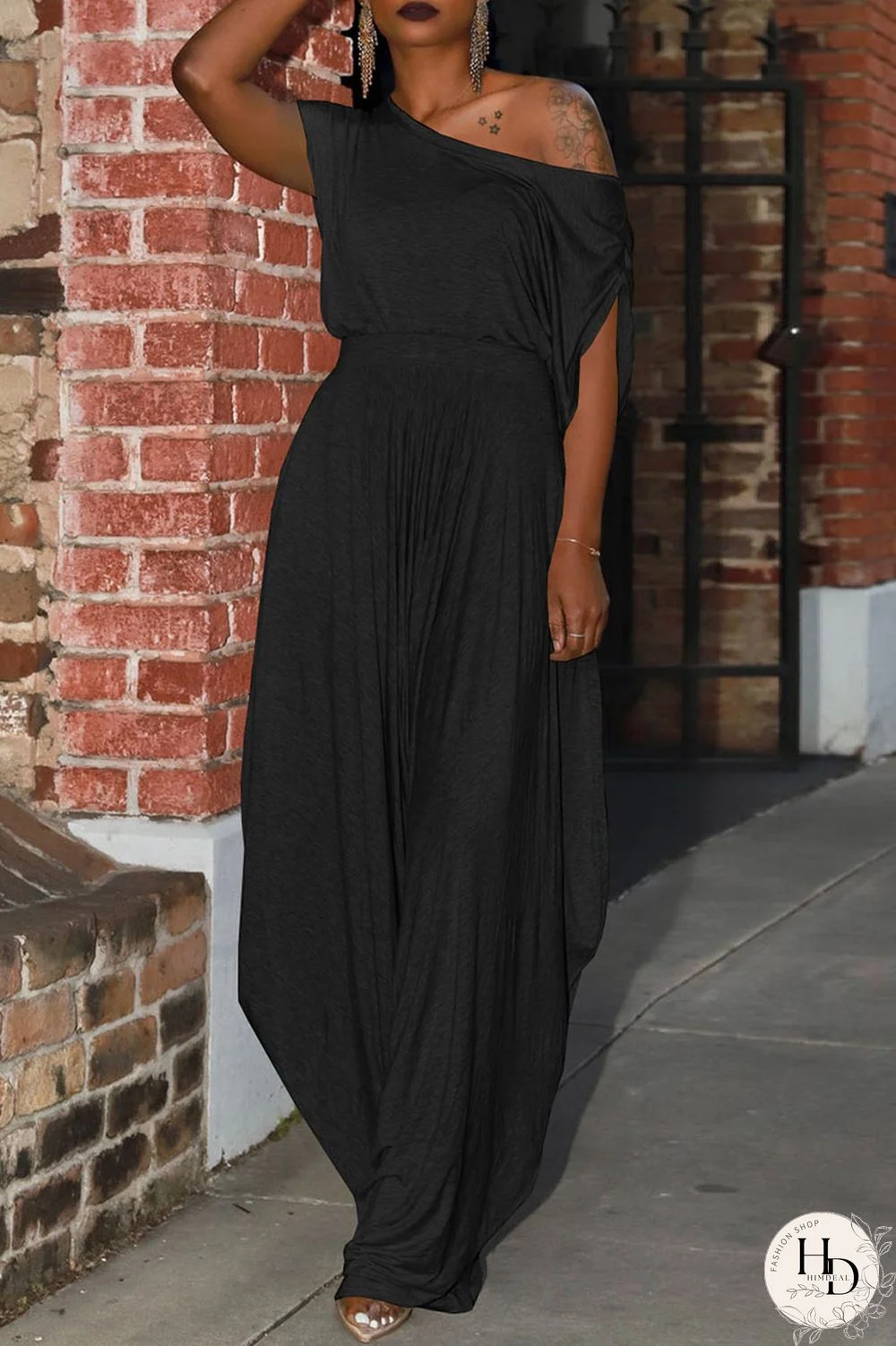 Red Casual Solid Patchwork Fold Asymmetrical Oblique Collar Short Sleeve Two Pieces