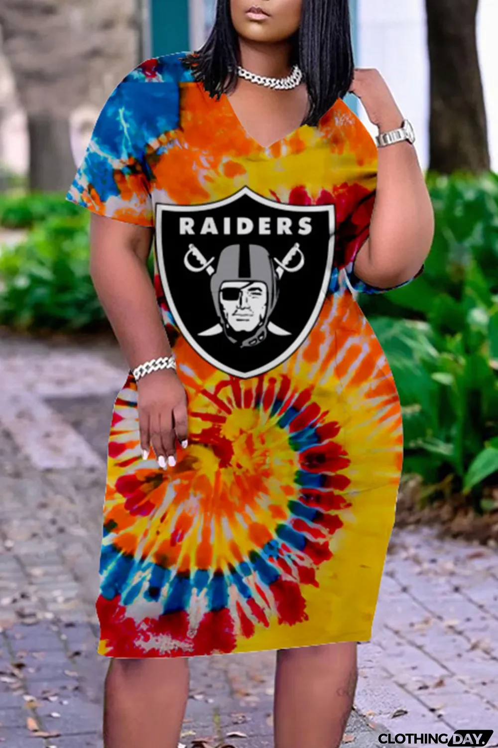 Blue White Casual Print Patchwork V Neck Straight Dresses