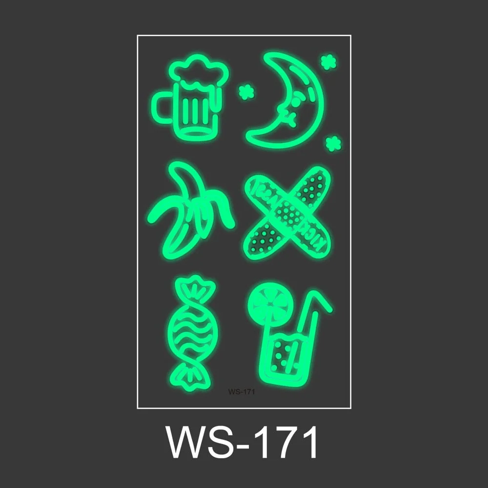 Luminous Tattoo Sticker Nightclub Bar Music Festival Carnival Tattoo Sticker Fluorescent Musical Note Glowing Cool Face Sticker