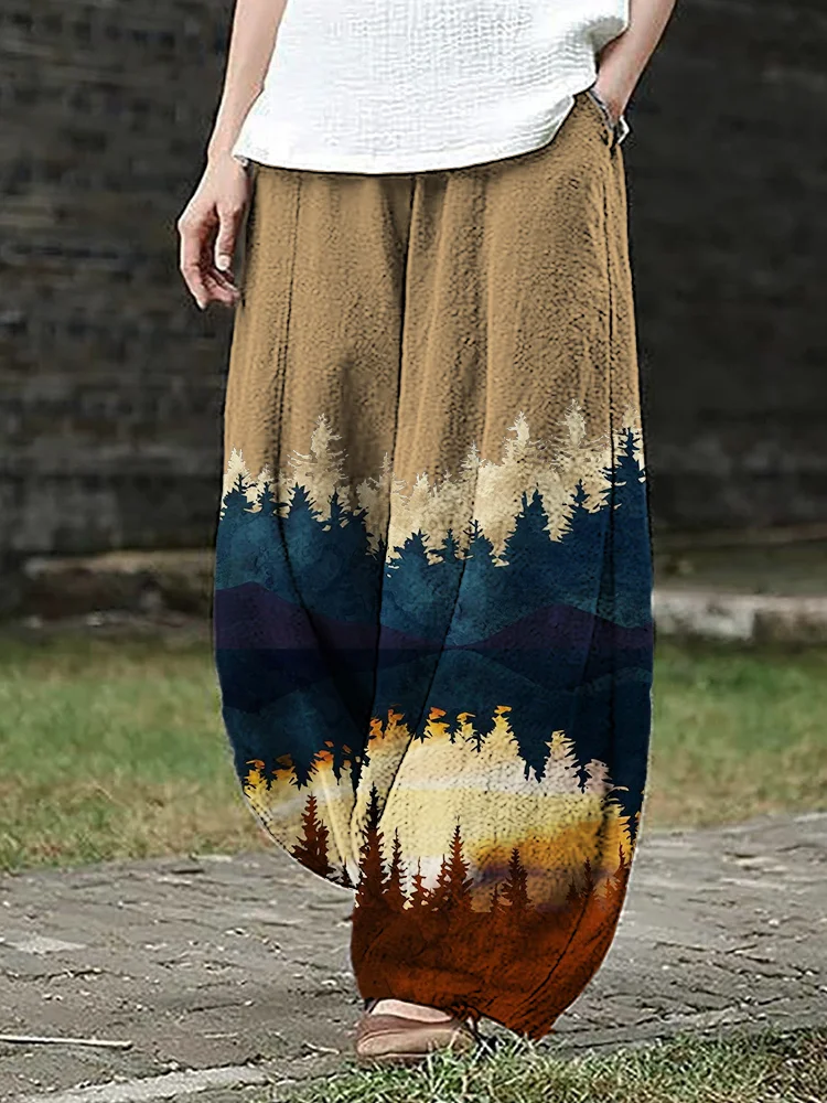 Comstylish Mountains Landscape Colorblock Flowy Wide Leg Pants