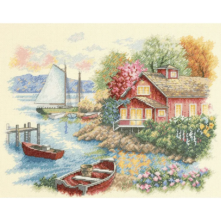 DIY - Seaside Cottage 11CT Stamped Cross Stitch 50*40CM