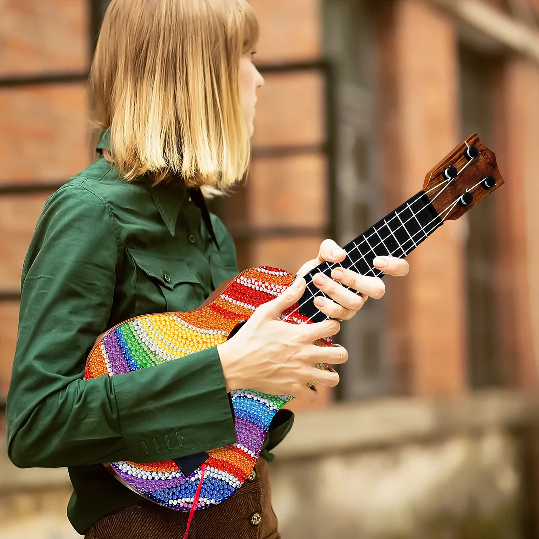 DIY Wooden Guitar Diamond Art Ornament Unique Gifts for Musicians (Rainbow)