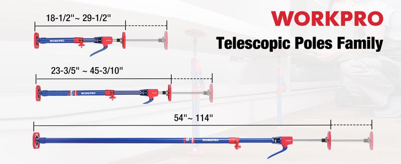 Product Introduction of #BacktoSchool WORKPRO Cabinet Jack Support Pole. Steel Telescopic Quick Support Rod Adjustable 3rd Hand Support System with 154 lbs Capacity for Cabinet Jack. Drywall Jack& Cargo Bars. 2-Pack 3