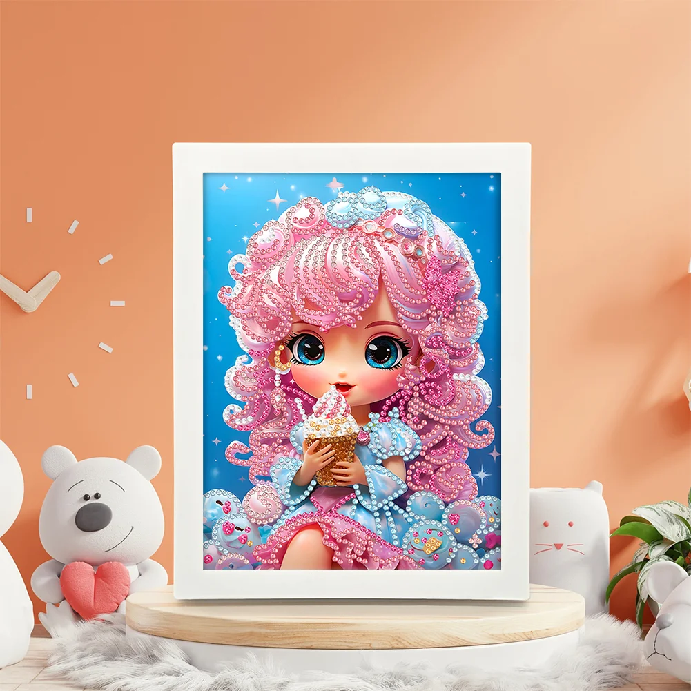 Diamond Painting - Partial Crystal Rhinestone Drill - Cartoon Girl(Canvas|15*20cm)【with Plastic Frame】