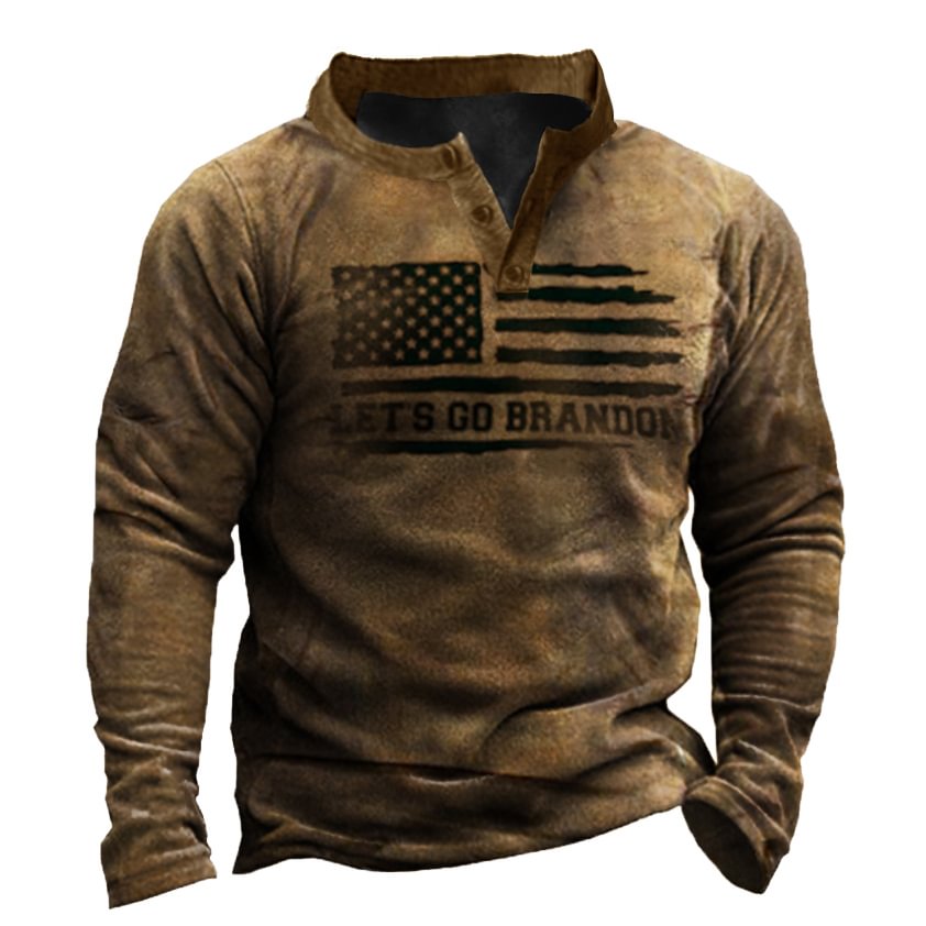 Men's American Flag Outdoor Fleece Warm Henry Collar Sweatshirt