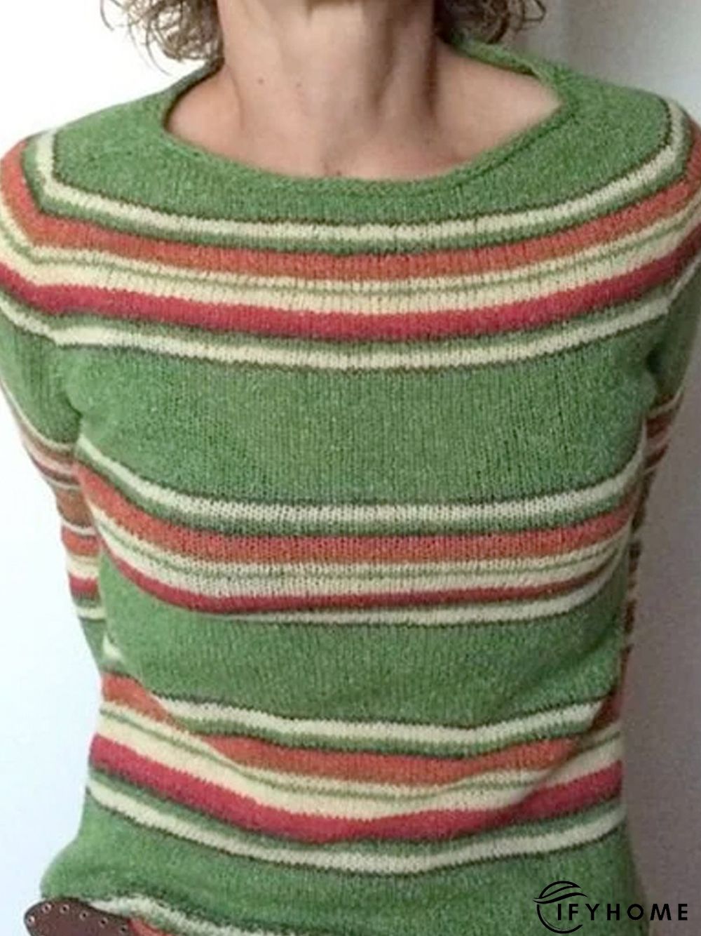 Green Knitted Long Sleeve Crew Neck Top | IFYHOME