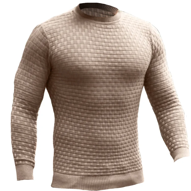 BrosWear Round Neck Waffle Textured Long Sleeved Sweatshirt