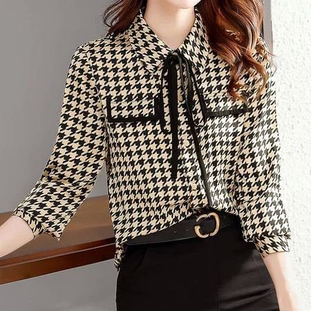 Black Checkered/plaid Shift Long Sleeve Shirts & Tops QueenFunky