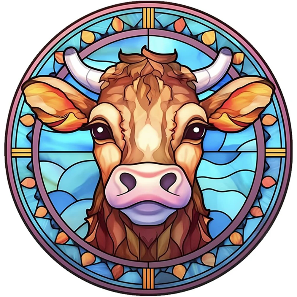 18CT Full Stamped Cross Stitch - Stained Glass Cow(Canvas|20*20CM)