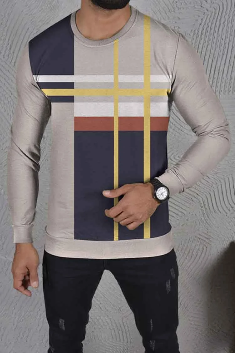 Crew Neck Contrast Cross Stripes Long Sleeve Sweatshirt