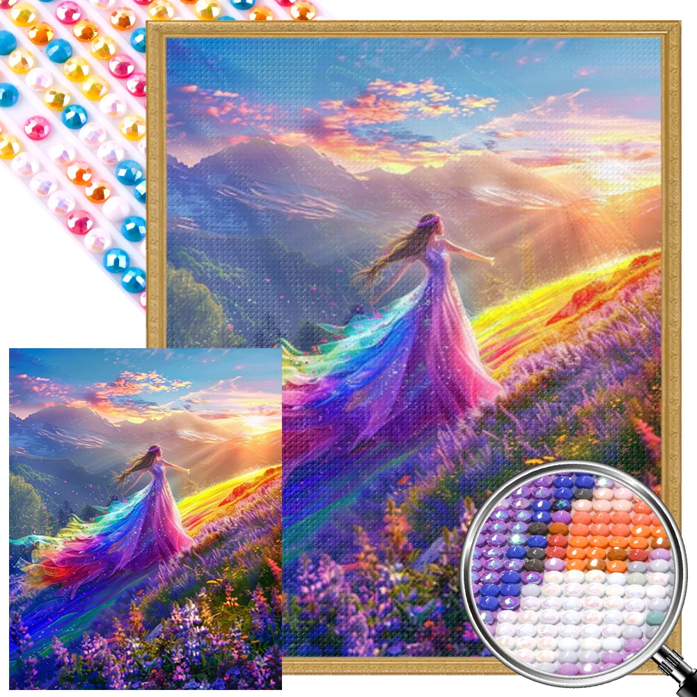 5D DIY Full Round Drill Partial AB Diamond Painting Girl Kit Art Decor 45x55cm