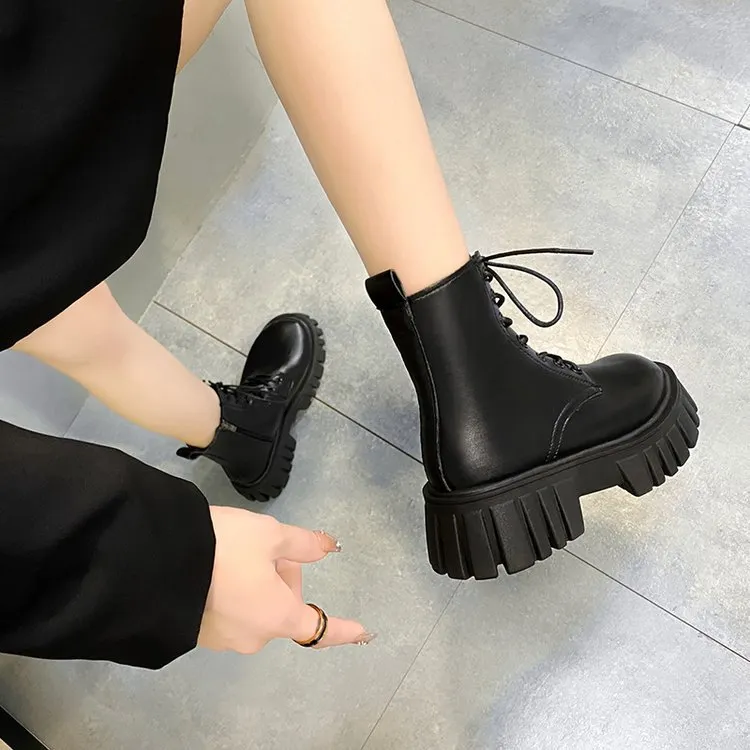 Yyvonne New Spring And Autumn Small Martin Boots Women In The Wind Boots With Round Head Thick Background Boots Single Boots