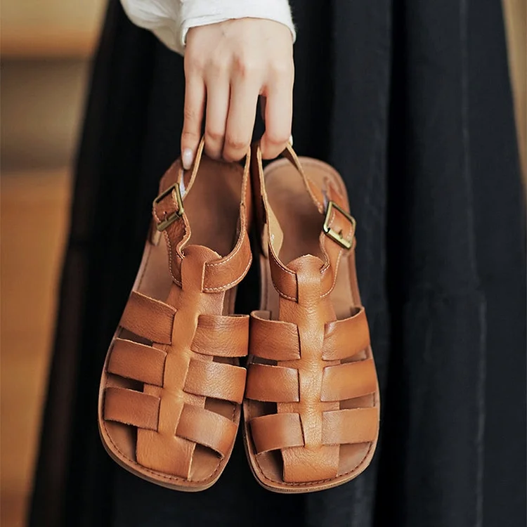 Vintage Genuine Leather Fisherman's Flat Roman Sandals shopify Stunahome.com