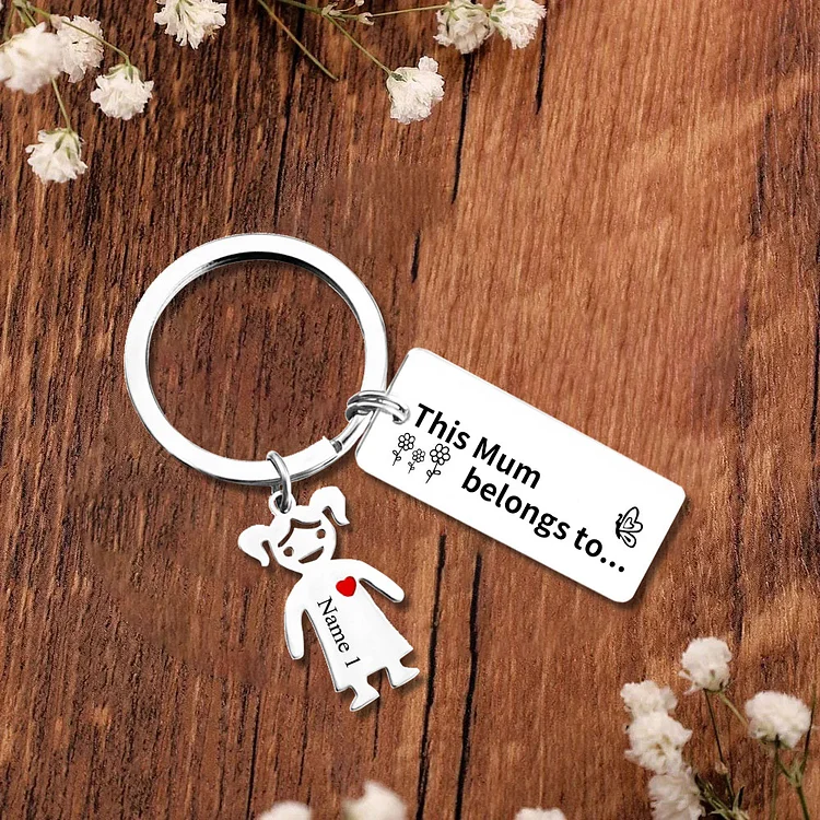 1 Name - Personalized Keychain with Kid Charms Engraved Names Keychain Mother's Day Gift for Mum/Nan